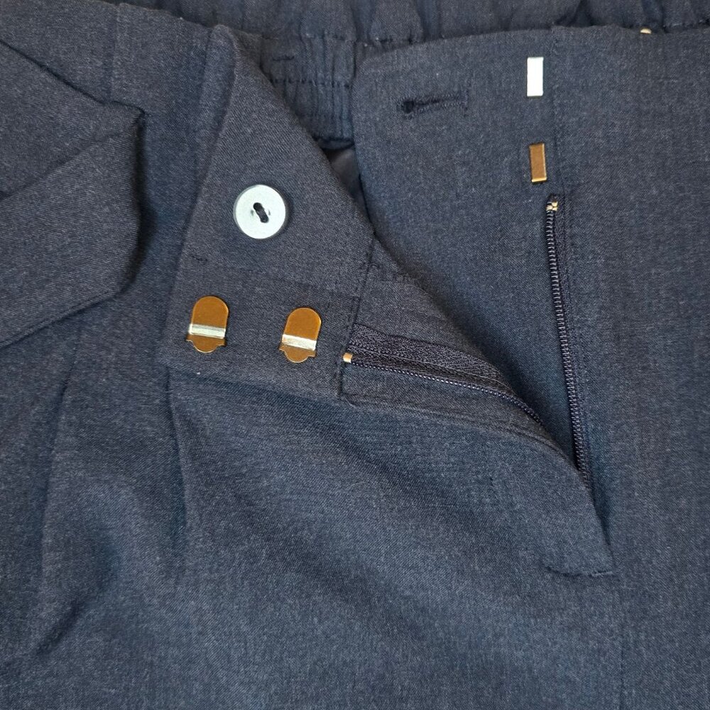 LOFT Petite Navy Paperbag Tie Waist Relaxed Fit Straight Tapered Leg Pants - Picture 5 of 7